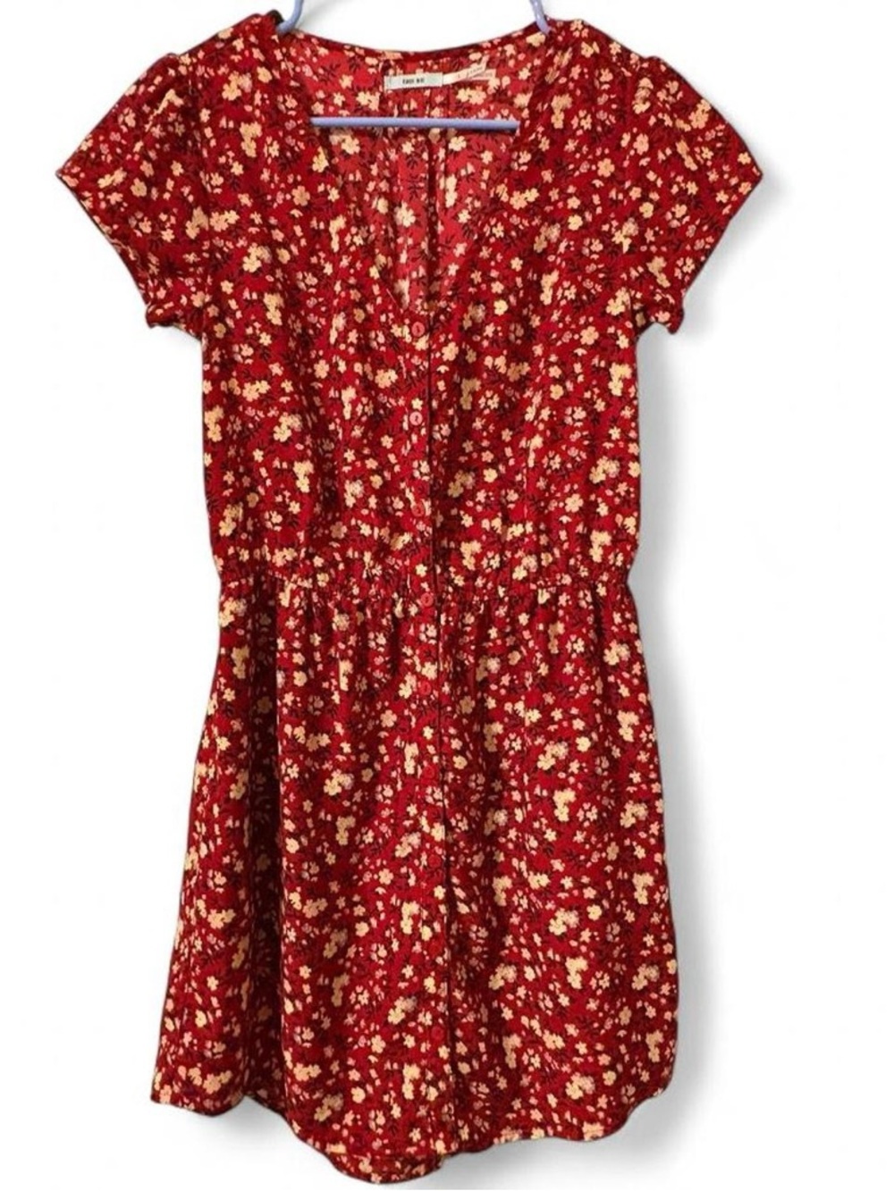Kimchi Blue Red Floral Button-Front Mini Dress